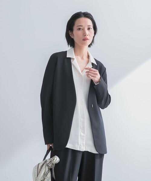 URBAN RESEARCH ROSSO WOMEN(アーバンリサーチ ロッソ)の「ストレッチツイルノーカラージャケット(ノーカラージャケット・レディース・ライトベージュ/ブラック・38/36)」の12枚目の写真