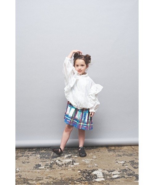 maarook（マルーク）の「ブラッシュチェックPT天竺ワンピース（ワンピース・キッズ・ブルー・150cm/140cm）」の3枚目の写真