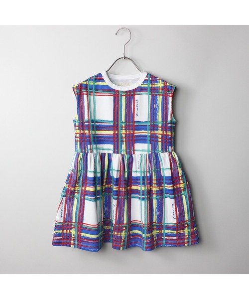 maarook（マルーク）の「ブラッシュチェックPT天竺ワンピース（ワンピース・キッズ・ブルー・150cm/140cm）」の5枚目の写真