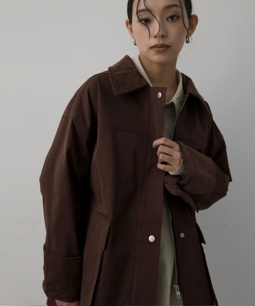 hellam(へラム)の「コーデュロイカラーツイルカバーオール(テーラードジャケット・レディース・アイボリー/ブラック/オリーブ/ベージュ/ブラウン・FREE)」の1枚目の写真