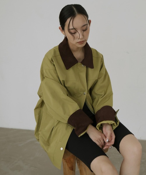 hellam(へラム)の「コーデュロイカラーツイルカバーオール(テーラードジャケット・レディース・アイボリー/ブラック/オリーブ/ベージュ/ブラウン・FREE)」の5枚目の写真