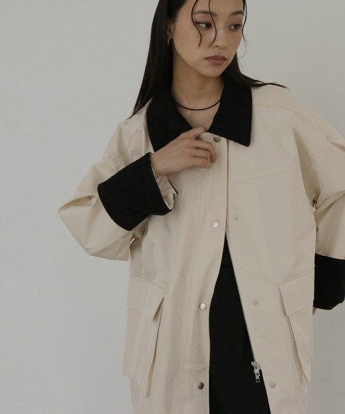 hellam(へラム)の「コーデュロイカラーツイルカバーオール(テーラードジャケット・レディース・アイボリー/ブラック/オリーブ/ベージュ/ブラウン・FREE)」の2枚目の写真