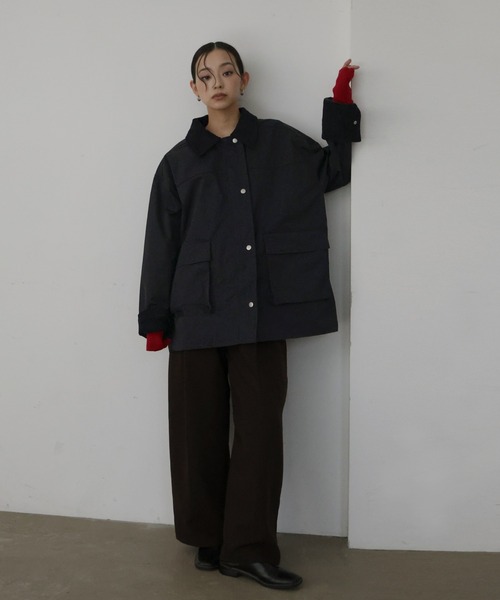 hellam(へラム)の「コーデュロイカラーツイルカバーオール(テーラードジャケット・レディース・アイボリー/ブラック/オリーブ/ベージュ/ブラウン・FREE)」の3枚目の写真