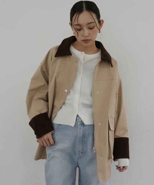 hellam(へラム)の「コーデュロイカラーツイルカバーオール(テーラードジャケット・レディース・アイボリー/ブラック/オリーブ/ベージュ/ブラウン・FREE)」の6枚目の写真