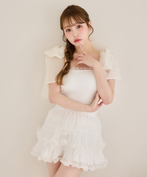 one after another NICE CLAUP（ワンアフターアナザーナイスクラップ）の「フリルティアードミニスカート（スカート・レディース・アイボリー/オフホワイト/ブラック・FREE）」の13枚目の写真