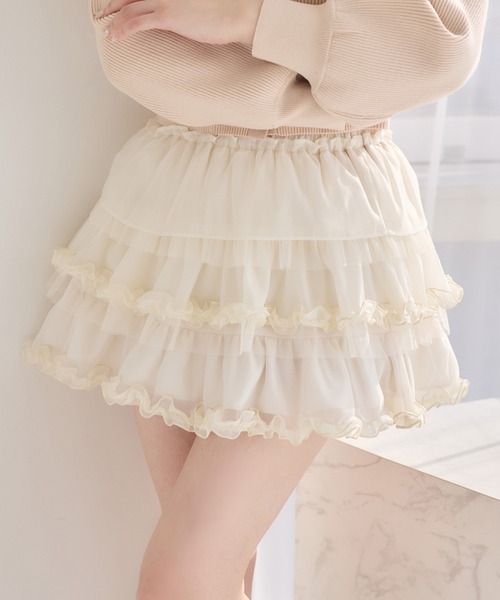 one after another NICE CLAUP（ワンアフターアナザーナイスクラップ）の「フリルティアードミニスカート（スカート・レディース・アイボリー/オフホワイト/ブラック・FREE）」の15枚目の写真