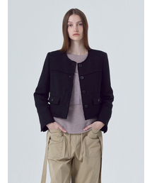 Cut-Off Button Tweed Jacket, Black