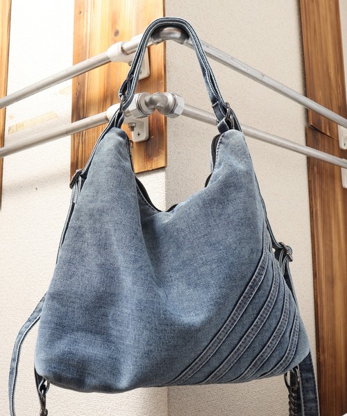 FUNALIVE(ファンアライブ)の「ABETTOR ナナメ4本ラインデザイン加工デニムショルダーBAG(ショルダーバッグ・メンズ・インディゴブルー/ブラック・FREE)」の2枚目の写真