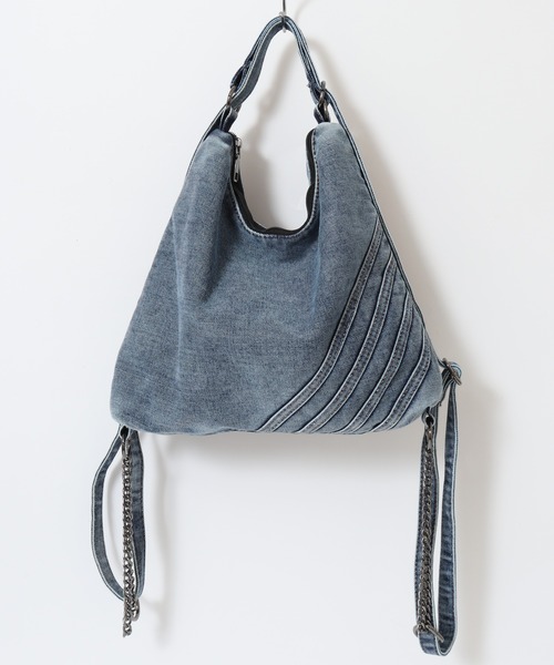 FUNALIVE(ファンアライブ)の「ABETTOR ナナメ4本ラインデザイン加工デニムショルダーBAG(ショルダーバッグ・メンズ・インディゴブルー/ブラック・FREE)」の4枚目の写真