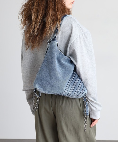 FUNALIVE(ファンアライブ)の「ABETTOR ナナメ4本ラインデザイン加工デニムショルダーBAG(ショルダーバッグ・メンズ・インディゴブルー/ブラック・FREE)」の19枚目の写真