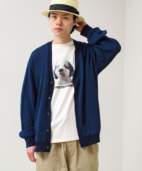 GLOSTER（グロスター）の「【シャリ感で軽やか】バーズアイVネック crunchyカーデ（カーディガン/ボレロ・メンズ・ブラック系その他/ブルー系その他/パープル系その他・S/M/L）」の3枚目の写真