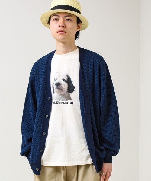 GLOSTER（グロスター）の「【シャリ感で軽やか】バーズアイVネック crunchyカーデ（カーディガン/ボレロ・メンズ・ブラック系その他/ブルー系その他/パープル系その他・S/M/L）」の4枚目の写真