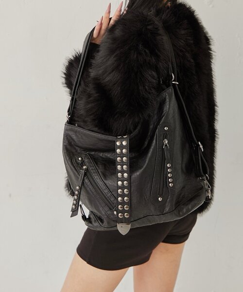 WHO'S WHO gallery（フーズフーギャラリー）の「2WAYドットスタッズリンプバッグ（ショルダーバッグ・レディース・ブラック/レッド・FREE）」の6枚目の写真