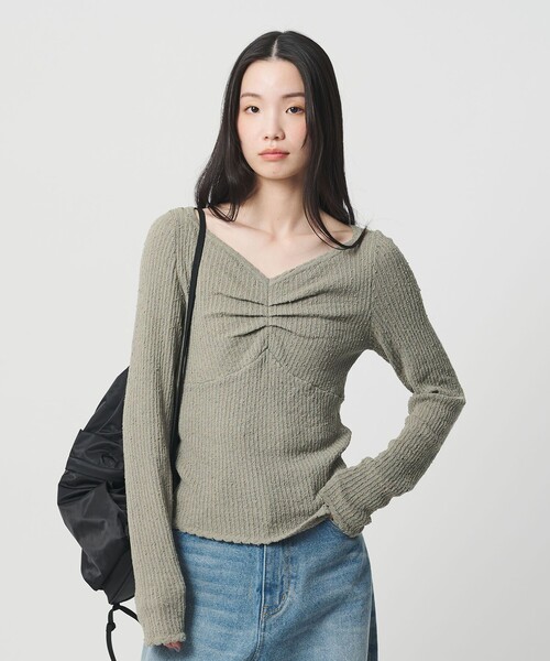 BEAUTY&YOUTH UNITED ARROWS（ビューティーアンドユースユナイテッドアローズ）の「フロントタック リブニットプルオーバー（ニット/セーター・レディース・オフホワイト/ブラック/ライム・FREE）」の5枚目の写真