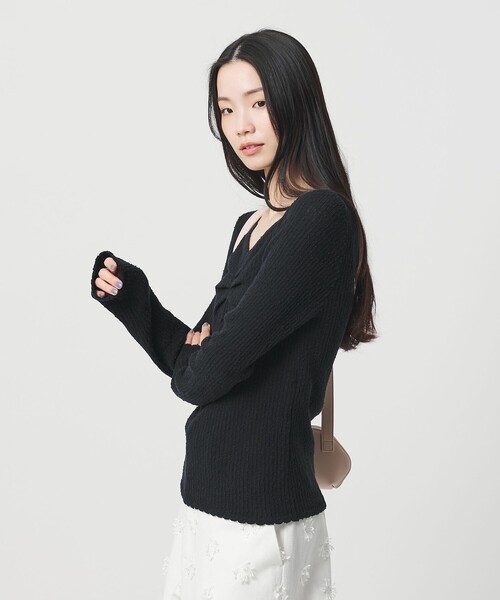 BEAUTY&YOUTH UNITED ARROWS（ビューティーアンドユースユナイテッドアローズ）の「フロントタック リブニットプルオーバー（ニット/セーター・レディース・オフホワイト/ブラック/ライム・FREE）」の11枚目の写真