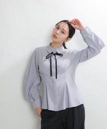 ASTORIA ODIER | ストライプ配色リボンペプラムブラウス(シャツ/ブラウス)