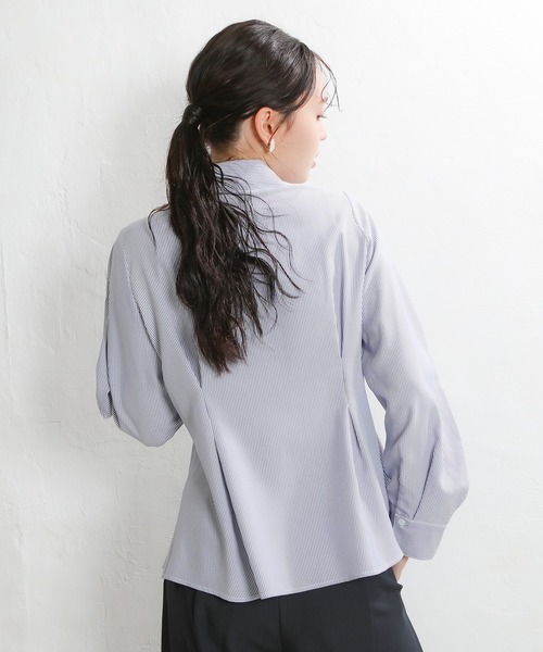 ASTORIA ODIER（アストリアオディール）の「ストライプ配色リボンペプラムブラウス（シャツ/ブラウス・レディース・ホワイト×ブラック/ホワイト×ブルー・MEDIUM）」の5枚目の写真