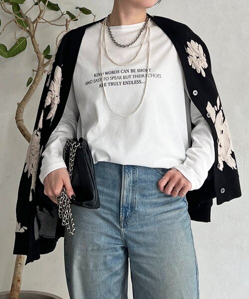 un dix cors（アンディコール）の「スラブデザインロゴＴ（Tシャツ/カットソー・レディース・ベージュ/オフホワイト/チャコールグレー・FREE）」の5枚目の写真