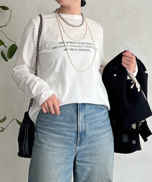 un dix cors（アンディコール）の「スラブデザインロゴＴ（Tシャツ/カットソー・レディース・ベージュ/オフホワイト/チャコールグレー・FREE）」の6枚目の写真