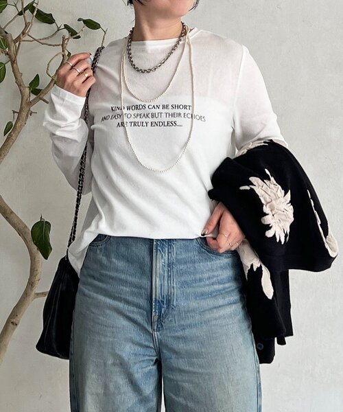 un dix cors（アンディコール）の「スラブデザインロゴＴ（Tシャツ/カットソー・レディース・ベージュ/オフホワイト/チャコールグレー・FREE）」の7枚目の写真