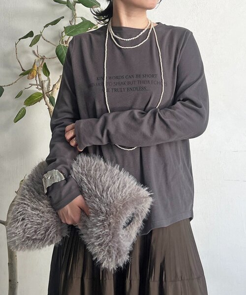 un dix cors（アンディコール）の「スラブデザインロゴＴ（Tシャツ/カットソー・レディース・ベージュ/オフホワイト/チャコールグレー・FREE）」の9枚目の写真