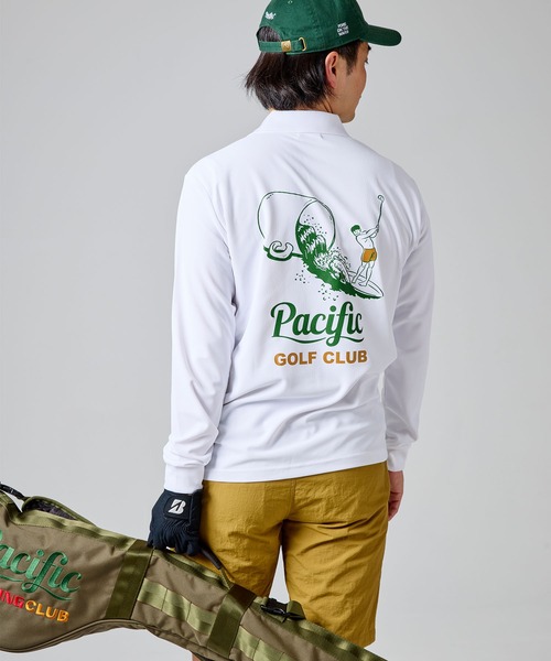 Pacific GOLF CLUB(パシフィックゴルフクラブ)の「CUP & SURFER LONG SLEEVE POLO(ポロシャツ・メンズ・ブラック/ホワイト・S/M/L/XL)」の1枚目の写真