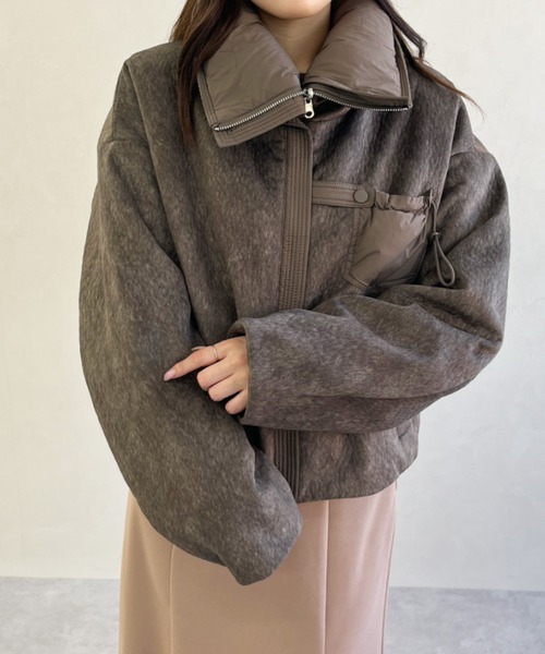 MISCH MASCH（ミッシュマッシュ）の「一部店舗限定 ビッグカラー異素材切替ショートダウンジャケット（その他アウター・レディース・ブラウン・ﾌﾘ-）」の3枚目の写真