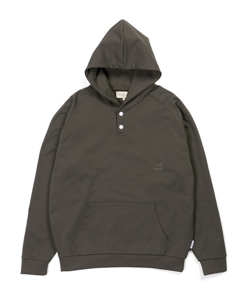 The DUFFER of ST.GEORGE（ザダファーオブセントジョージ）の「「AIR FLEX」SETUP HENLEY HOODIE：機能素材 「エアフレックス」セットアップ ヘンリー パーカー（パーカー・メンズ・グレイッシュベージュ/ブラック・X-LARGE/LARGE/MEDIUM/SMALL）」の3枚目の写真