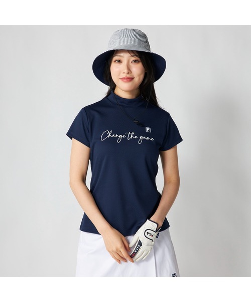 FILA GOLF(フィラゴルフ )の「FILA GOLF フィラゴルフ ゴルフウェア 吸汗速乾 接触冷感 UVカット モックネック 半袖シャツ(Tシャツ/カットソー・レディース・ネイビー/ホワイト/ライトブルー・3L/LL/L/M)」の3枚目の写真
