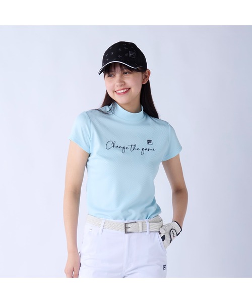FILA GOLF(フィラゴルフ )の「FILA GOLF フィラゴルフ ゴルフウェア 吸汗速乾 接触冷感 UVカット モックネック 半袖シャツ(Tシャツ/カットソー・レディース・ネイビー/ホワイト/ライトブルー・3L/LL/L/M)」の1枚目の写真