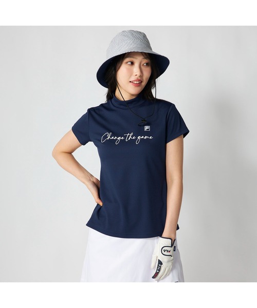 FILA GOLF(フィラゴルフ )の「FILA GOLF フィラゴルフ ゴルフウェア 吸汗速乾 接触冷感 UVカット モックネック 半袖シャツ(Tシャツ/カットソー・レディース・ネイビー/ホワイト/ライトブルー・3L/LL/L/M)」の13枚目の写真