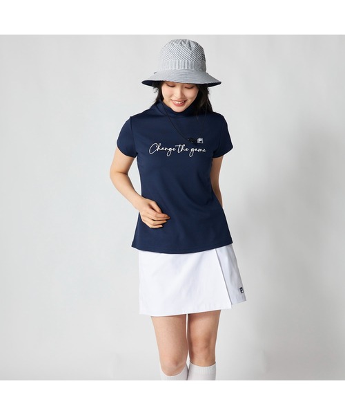 FILA GOLF(フィラゴルフ )の「FILA GOLF フィラゴルフ ゴルフウェア 吸汗速乾 接触冷感 UVカット モックネック 半袖シャツ(Tシャツ/カットソー・レディース・ネイビー/ホワイト/ライトブルー・3L/LL/L/M)」の14枚目の写真
