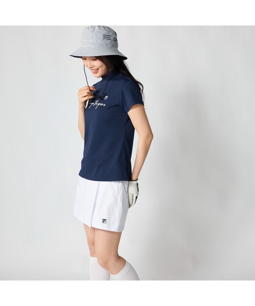FILA GOLF(フィラゴルフ )の「FILA GOLF フィラゴルフ ゴルフウェア 吸汗速乾 接触冷感 UVカット モックネック 半袖シャツ(Tシャツ/カットソー・レディース・ネイビー/ホワイト/ライトブルー・3L/LL/L/M)」の15枚目の写真