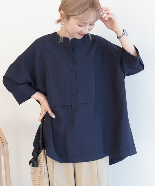 AMERICAN HOLIC（アメリカンホリック）の「【WEB限定】接触冷感バンドカラーシャツチュニック（シャツ/ブラウス・レディース・ブラック/アイボリー/ネイビー・M/L）」の3枚目の写真