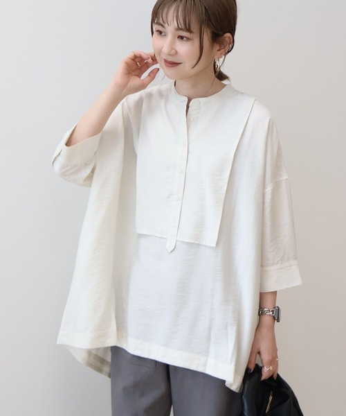AMERICAN HOLIC（アメリカンホリック）の「【WEB限定】接触冷感バンドカラーシャツチュニック（シャツ/ブラウス・レディース・ブラック/アイボリー/ネイビー・M/L）」の2枚目の写真