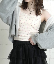 "04"≪JEMORGAN≫パックT ワッフル 花柄 & ボーダー柄 カップ付き キャミソール
