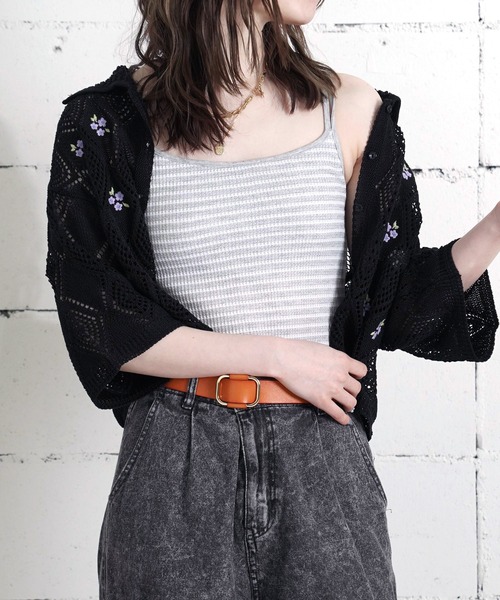 JEMORGAN(ジェーイーモーガン)の「"04"≪JEMORGAN≫パックT ワッフル 花柄 & ボーダー柄 カップ付き キャミソール(キャミソール・レディース・ブルー系2/パープル系1/グレー×ホワイト/ライラック系1/ネイビー×ホワイト/ベージュ×ブラック/ブルー系1/ピンク系2/ピンク系1・FREE)」の1枚目の写真