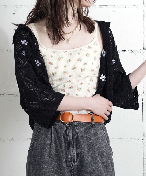 JEMORGAN(ジェーイーモーガン)の「"04"≪JEMORGAN≫パックT ワッフル 花柄 & ボーダー柄 カップ付き キャミソール(キャミソール・レディース・ブルー系2/パープル系1/グレー×ホワイト/ライラック系1/ネイビー×ホワイト/ベージュ×ブラック/ブルー系1/ピンク系2/ピンク系1・FREE)」の22枚目の写真