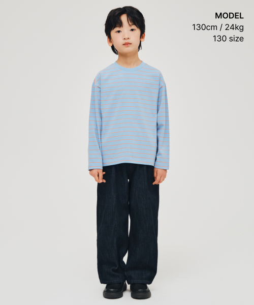 MUSINSA STANDARD KIDS（ムシンサスタンダードキッズ）の「ネローストライプクルーネック長袖Tシャツ[スカイブルー]（Tシャツ/カットソー・レディース・その他・110/120/140/150/160/130）」の5枚目の写真
