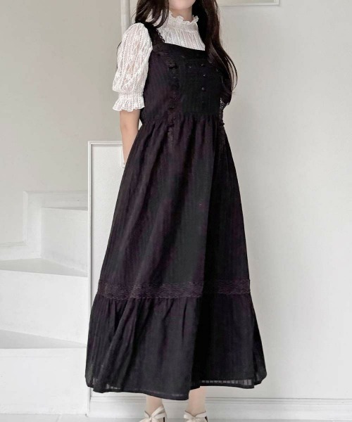 an another angelus（アンアナザーアンジェラス）の「レース使いローズカットワークロングワンピース（ワンピース・レディース・オフホワイト/ブラック・FREE）」の11枚目の写真