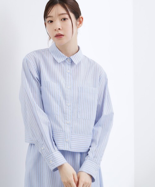 grove(グローブ)の「【貴島明日香さん着用/イージーケア/接触冷感】麻混クロップドシャツ(シャツ/ブラウス・レディース・ネイビー/ブルー系7/ピンク系3/ブラウン系・03/02/01/04/05)」の3枚目の写真
