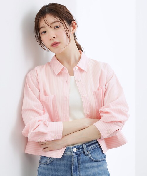 grove(グローブ)の「【貴島明日香さん着用/イージーケア/接触冷感】麻混クロップドシャツ(シャツ/ブラウス・レディース・ネイビー/ブルー系7/ピンク系3/ブラウン系・03/02/01/04/05)」の18枚目の写真