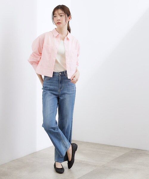 grove(グローブ)の「【貴島明日香さん着用/イージーケア/接触冷感】麻混クロップドシャツ(シャツ/ブラウス・レディース・ネイビー/ブルー系7/ピンク系3/ブラウン系・03/02/01/04/05)」の19枚目の写真