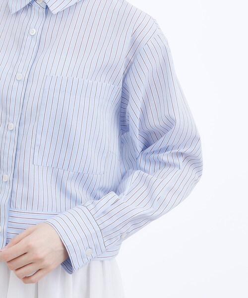 grove(グローブ)の「【貴島明日香さん着用/イージーケア/接触冷感】麻混クロップドシャツ(シャツ/ブラウス・レディース・ネイビー/ブルー系7/ピンク系3/ブラウン系・03/02/01/04/05)」の12枚目の写真