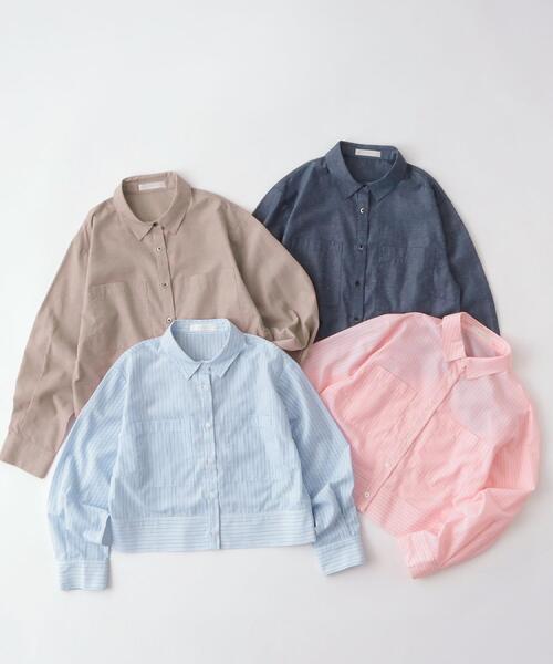 grove(グローブ)の「【貴島明日香さん着用/イージーケア/接触冷感】麻混クロップドシャツ(シャツ/ブラウス・レディース・ネイビー/ブルー系7/ピンク系3/ブラウン系・03/02/01/04/05)」の14枚目の写真