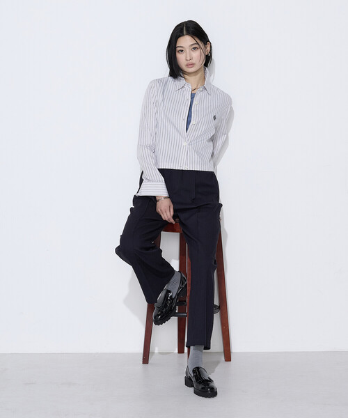 COMME CA（コムサ）の「コットンポプリンストライプ クロプトシャツ（シャツ/ブラウス・レディース・グレー系その他/ブラウン/ブルー・9号）」の6枚目の写真