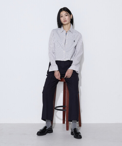 COMME CA（コムサ）の「コットンポプリンストライプ クロプトシャツ（シャツ/ブラウス・レディース・グレー系その他/ブラウン/ブルー・9号）」の7枚目の写真