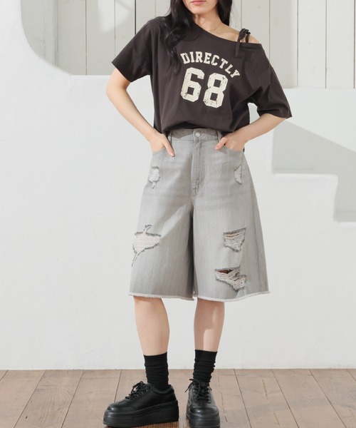 Honeys(ハニーズ)の「ダメージハーフパンツ(デニムパンツ・レディース・ブルー系その他3/ライトグレー系1/ブラック系その他・L/LL/M/S/SS)」の12枚目の写真