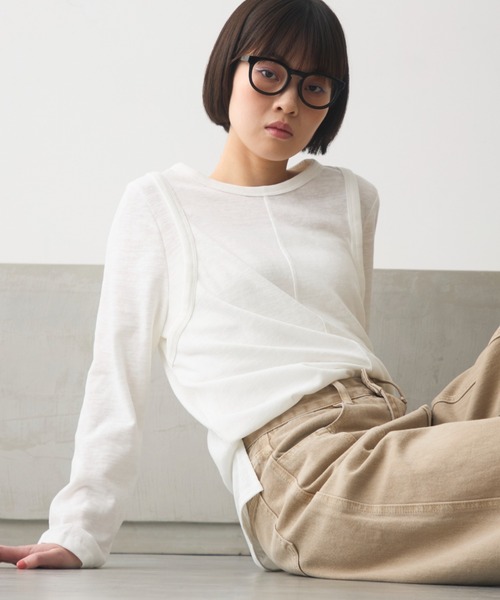 full/fill.(フルフィル)の「arm desigh slab T / アームデザインスラブT(Tシャツ/カットソー・レディース・グレー/オフホワイト・FREE)」の1枚目の写真