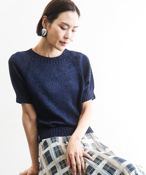 MICHEL KLEIN（ミッシェル・クラン）の「ペーパーヤーンフェードカラーニット（ニット/セーター・レディース・ミント/ダークインディゴブルー/ネイビー・38）」の3枚目の写真